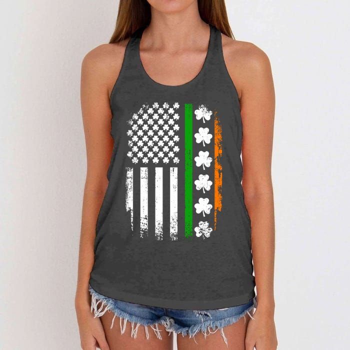 US American Flag With Shamrocks For St Patricks Day Women's Knotted Racerback Tank