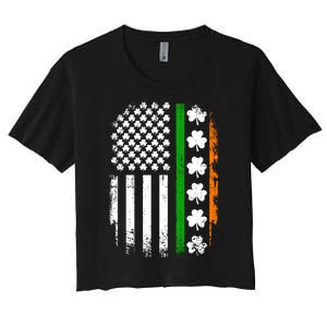 US American Flag With Shamrocks For St Patricks Day Women's Crop Top Tee