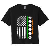 US American Flag With Shamrocks For St Patricks Day Women's Crop Top Tee