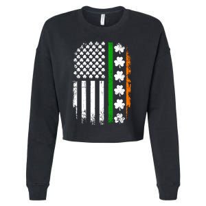 US American Flag With Shamrocks For St Patricks Day Cropped Pullover Crew