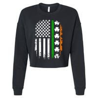 US American Flag With Shamrocks For St Patricks Day Cropped Pullover Crew