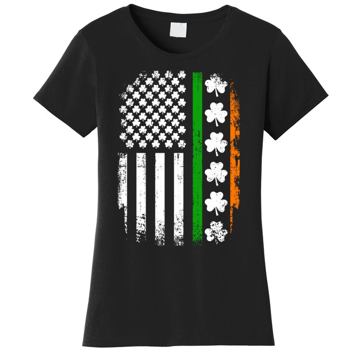 US American Flag With Shamrocks For St Patricks Day Women's T-Shirt