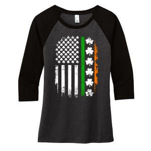 US American Flag With Shamrocks For St Patricks Day Women's Tri-Blend 3/4-Sleeve Raglan Shirt