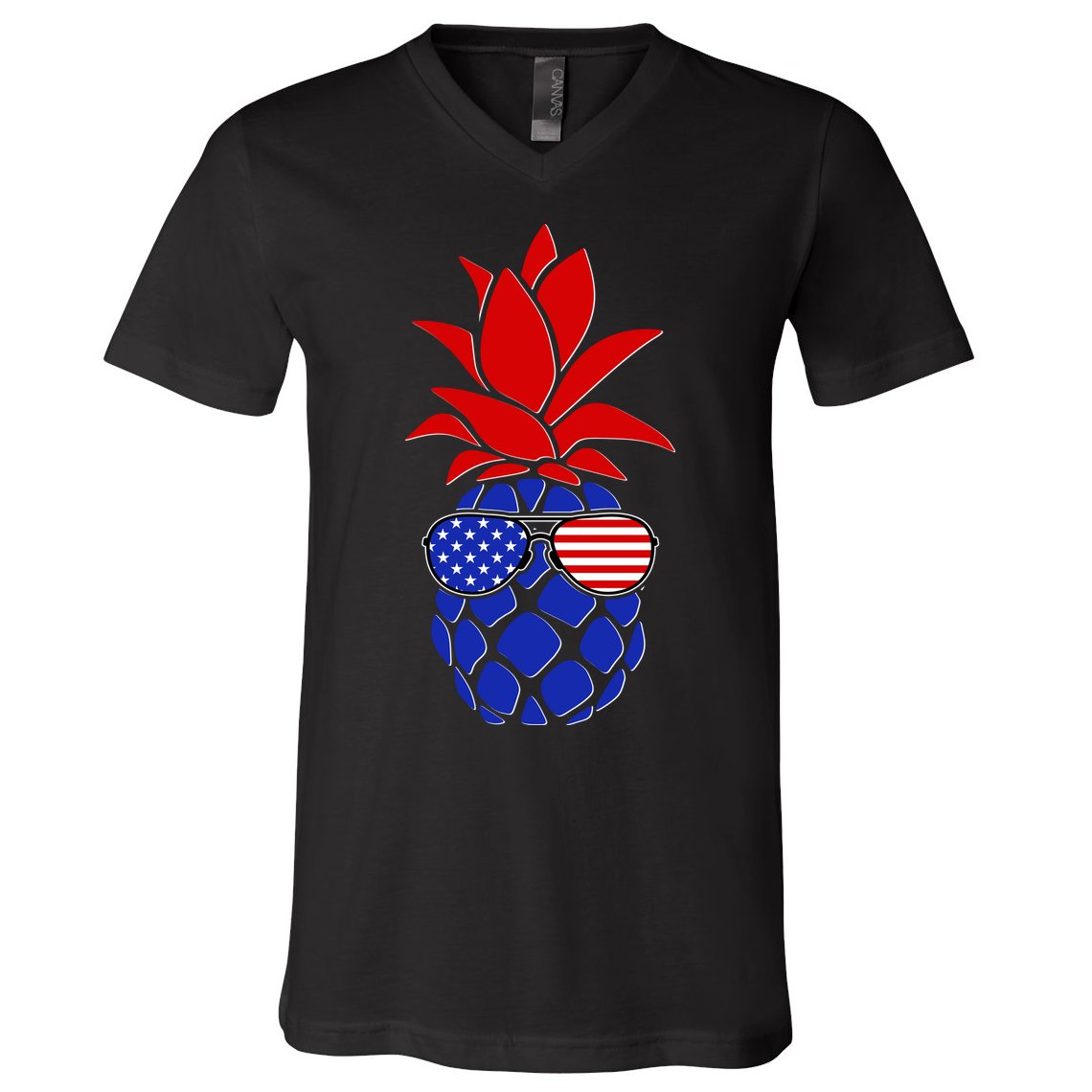 USA American Flag Sunglasses Pineapple V-Neck T-Shirt