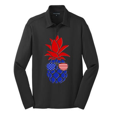 USA American Flag Sunglasses Pineapple Silk Touch Performance Long Sleeve Polo