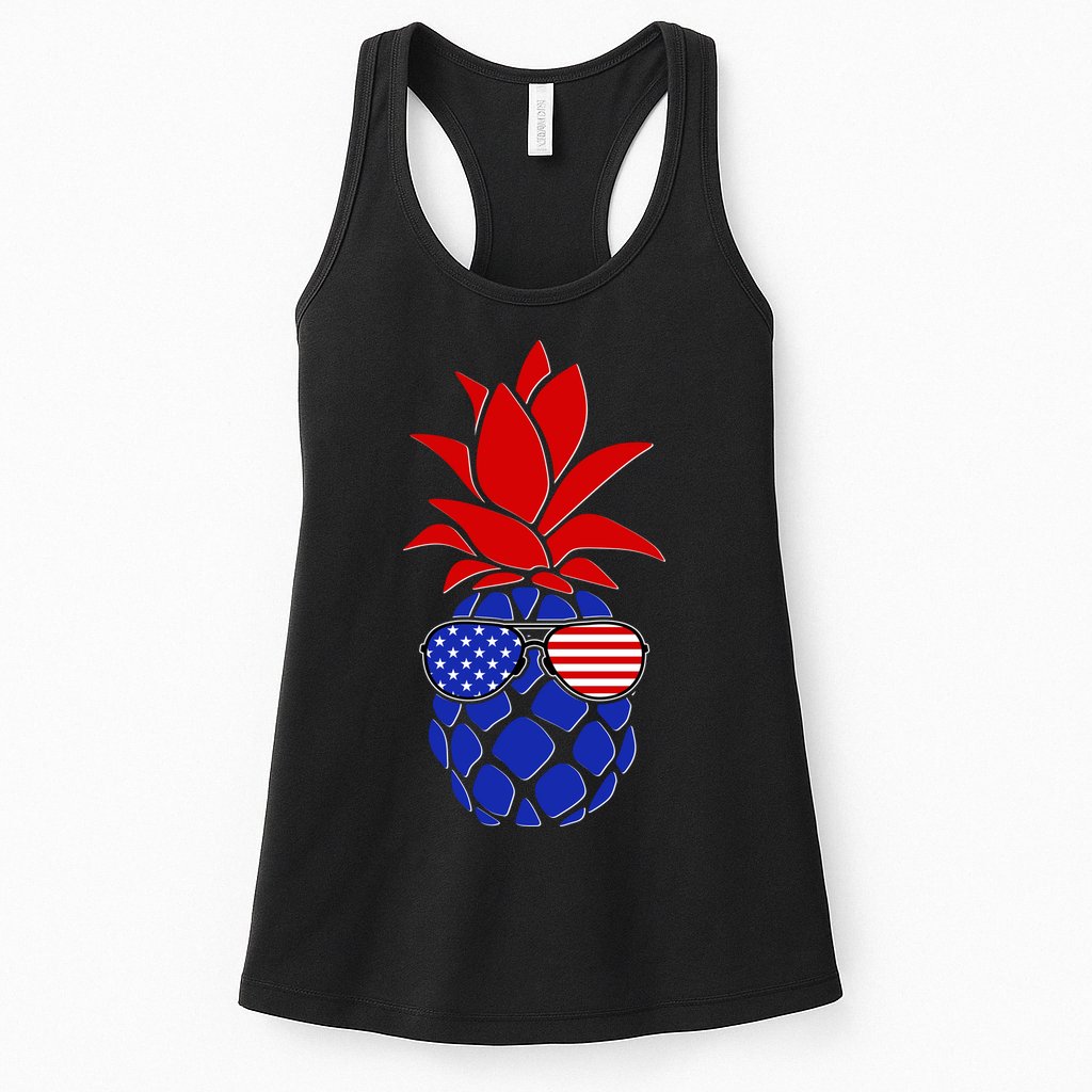 USA American Flag Sunglasses Pineapple Womens Tank Top