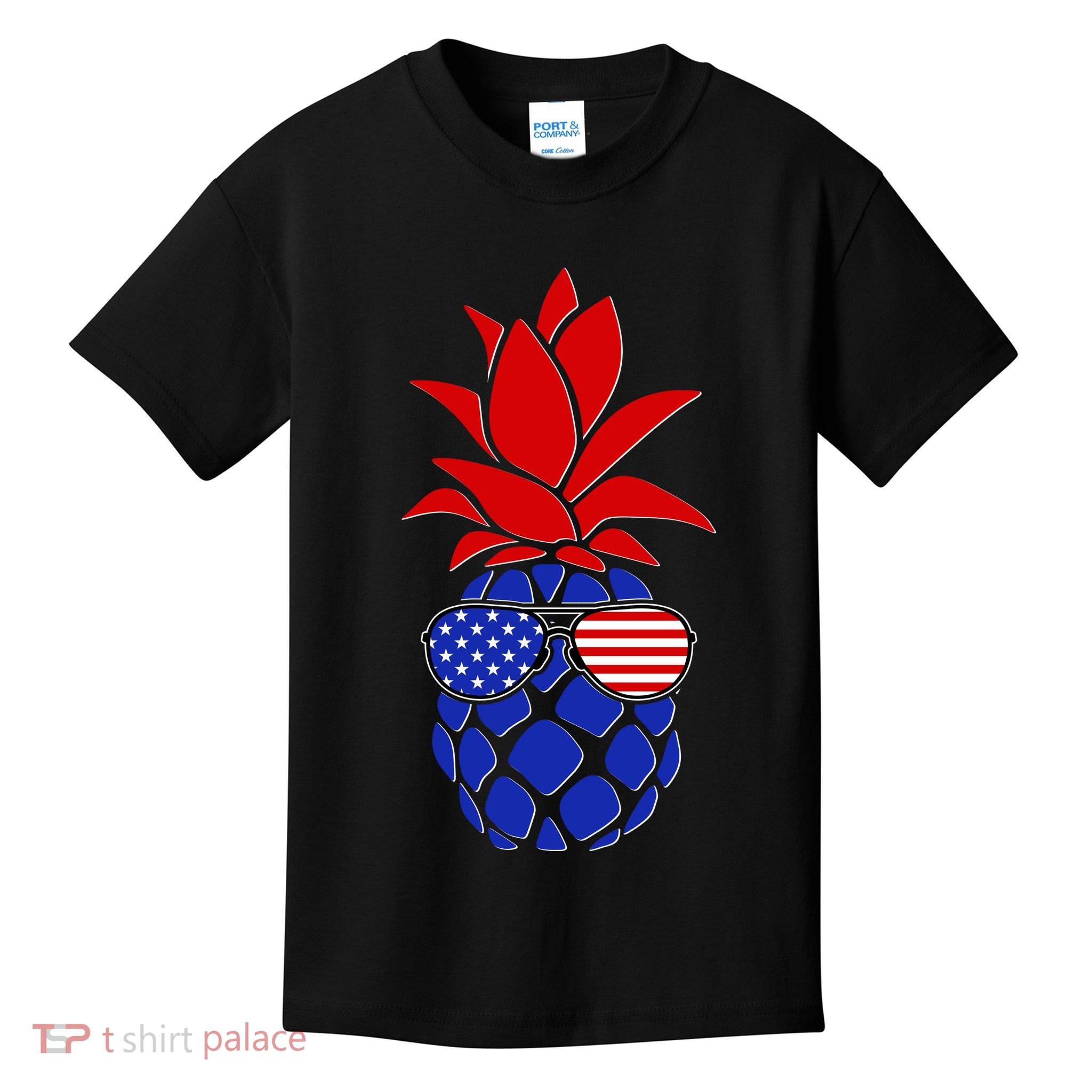 USA American Flag Sunglasses Pineapple Kids T-Shirt