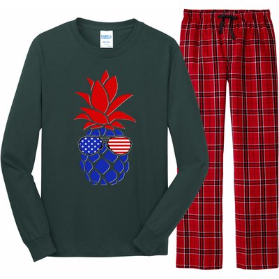 USA American Flag Sunglasses Pineapple Long Sleeve Pajama Set