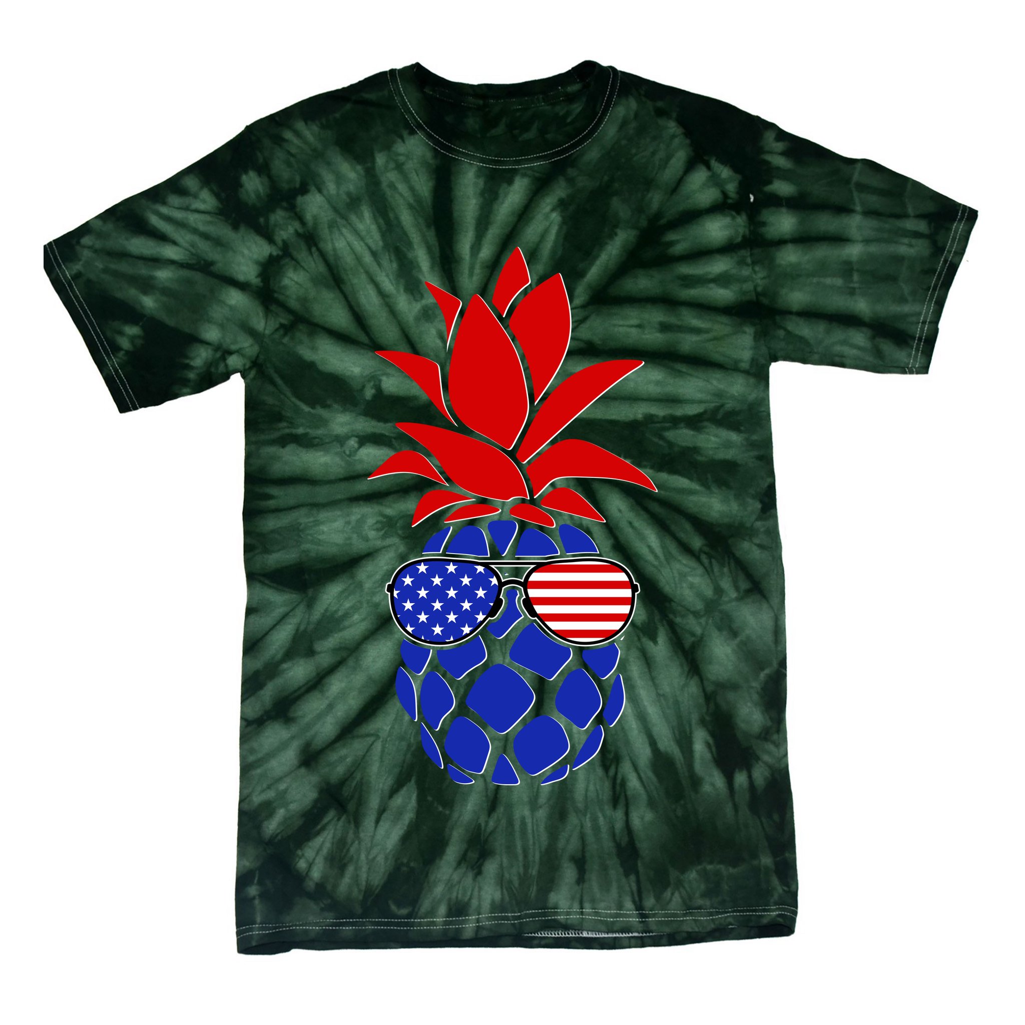 USA American Flag Sunglasses Pineapple Tie-Dye T-Shirt
