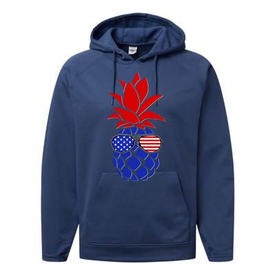 USA American Flag Sunglasses Pineapple Performance Fleece Hoodie