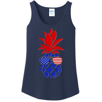 USA American Flag Sunglasses Pineapple Ladies Essential Tank