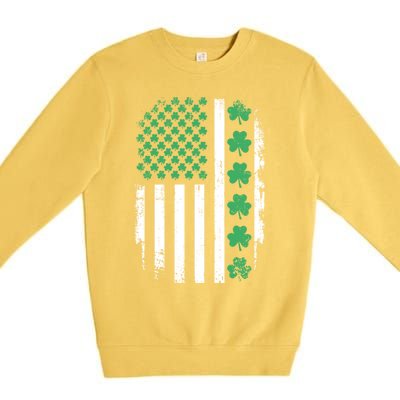 US American Flag With Shamrocks For St Patricks Day Premium Crewneck Sweatshirt