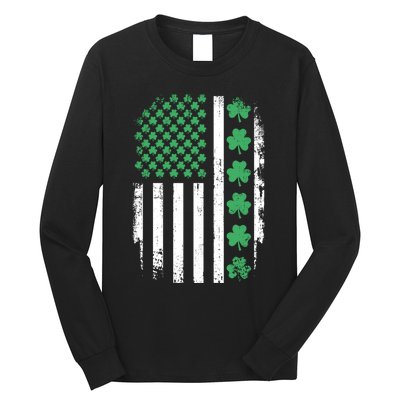 US American Flag With Shamrocks For St Patricks Day Long Sleeve Shirt