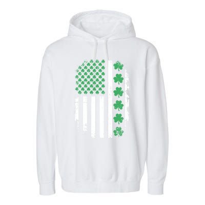 US American Flag With Shamrocks For St Patricks Day Garment-Dyed Fleece Hoodie