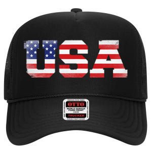 Us America Flag High Crown Mesh Back Trucker Hat