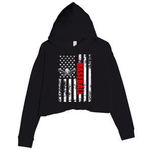 Us American Flag Baseball Patriotic Baseball Funny Gift Crop Fleece Hoodie