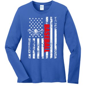 Us American Flag Baseball Patriotic Baseball Funny Gift Ladies Long Sleeve Shirt