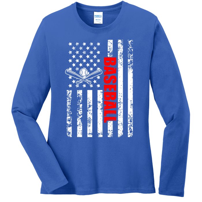 Us American Flag Baseball Patriotic Baseball Funny Gift Ladies Long Sleeve Shirt