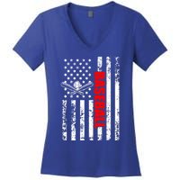 Us American Flag Baseball Patriotic Baseball Funny Gift Women's V-Neck T-Shirt