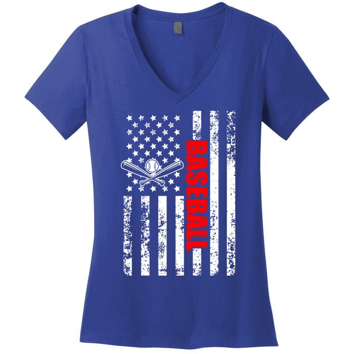 Us American Flag Baseball Patriotic Baseball Funny Gift Women's V-Neck T-Shirt