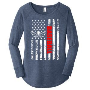 Us American Flag Baseball Patriotic Baseball Funny Gift Women's Perfect Tri Tunic Long Sleeve Shirt