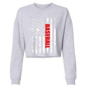 Us American Flag Baseball Patriotic Baseball Funny Gift Cropped Pullover Crew