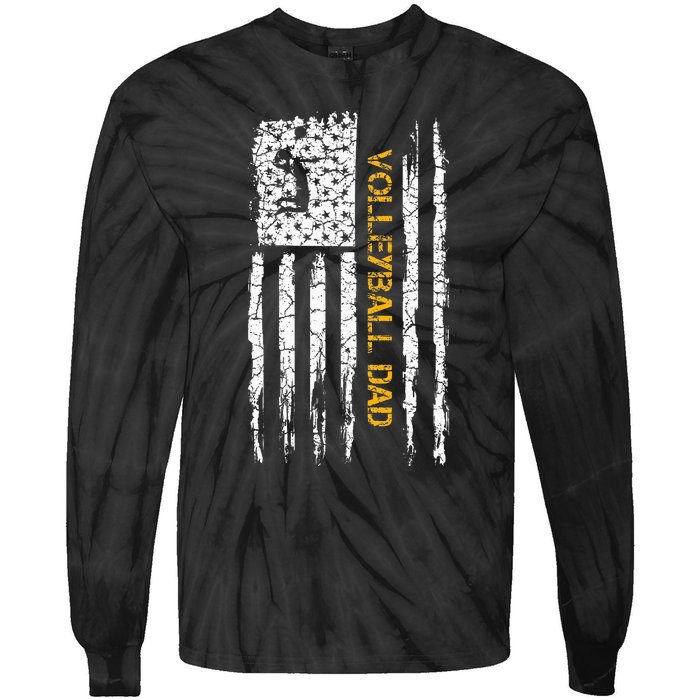 Usa American Flag Proud Volleyball Dad Silhouette Tie-Dye Long Sleeve Shirt