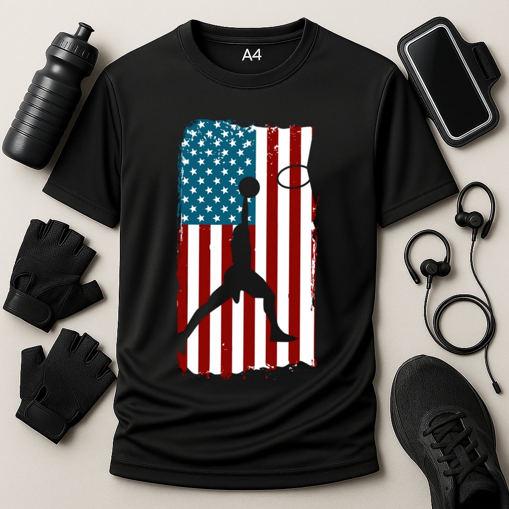 Us American Flag Basketball Patriotic Athlete Print Gift Cooling Performance Crew T-Shirt