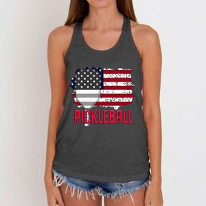 Us American Flag Pickleball Lover Player Paddle Women's Knotted Racerback Tank