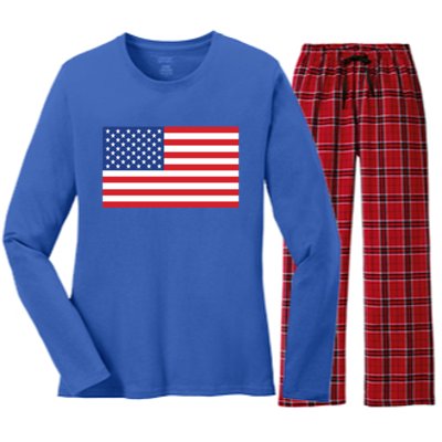 Us American Flag Pocket Print Funny Gift Crewneck Gift Women's Long Sleeve Flannel Pajama Set 