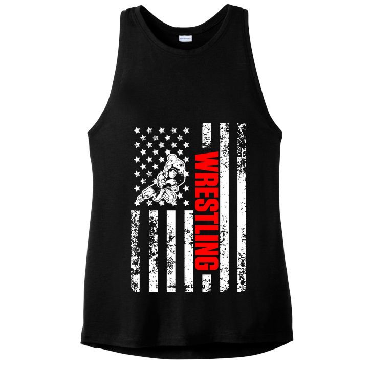 US American Flag Sports Patriotic Wrestling Ladies PosiCharge Tri-Blend Wicking Tank