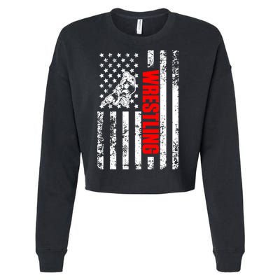 US American Flag Sports Patriotic Wrestling Cropped Pullover Crew