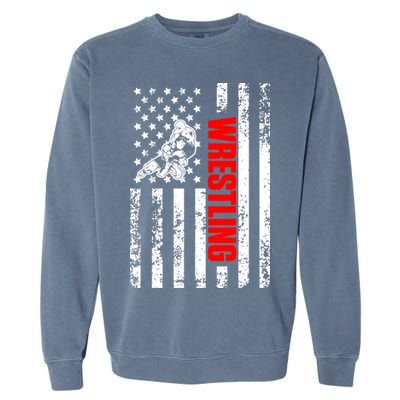 US American Flag Sports Patriotic Wrestling Garment-Dyed Sweatshirt