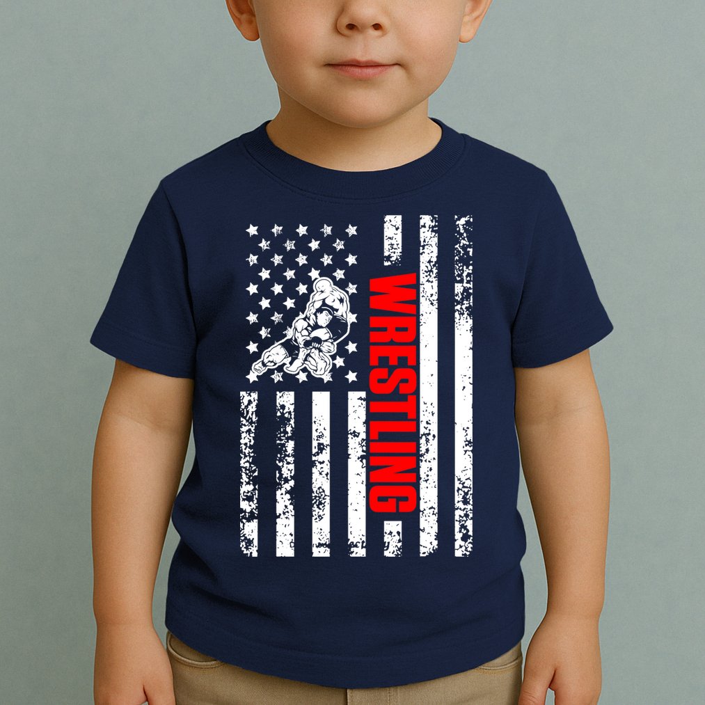 US American Flag Sports Patriotic Wrestling Toddler T-Shirt