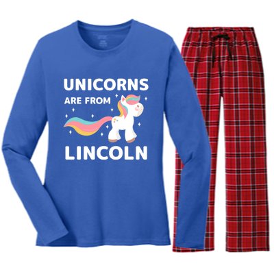 Unicorns Are From Lincoln Nebraska Resident Ne Local Gift Women's Long Sleeve Flannel Pajama Set 