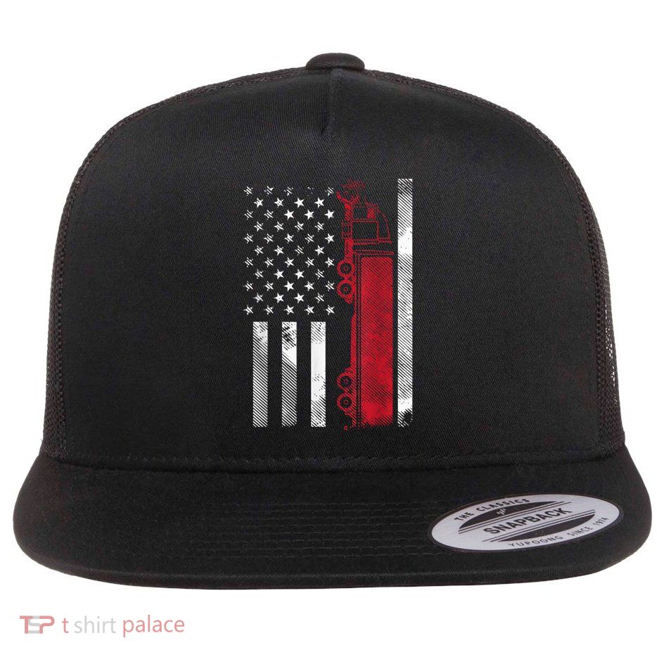 US American Flag Semi Truck Driver 18 Wheeler Trucker Gift Short Sleeve Flat Bill Trucker Hat