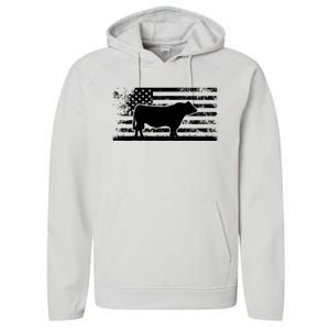 USA American Flag America Cow Black Angus Rancher Performance Fleece Hoodie