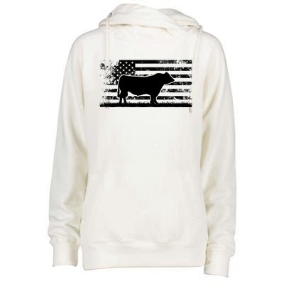 USA American Flag America Cow Black Angus Rancher Womens Funnel Neck Pullover Hood