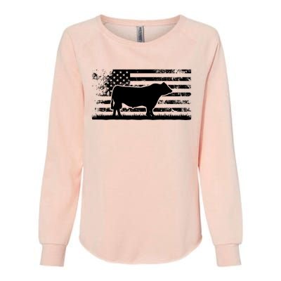 USA American Flag America Cow Black Angus Rancher Womens California Wash Sweatshirt