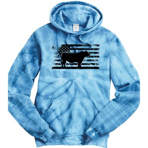 USA American Flag America Cow Black Angus Rancher Tie Dye Hoodie