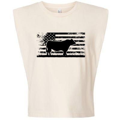 USA American Flag America Cow Black Angus Rancher Garment-Dyed Women's Muscle Tee