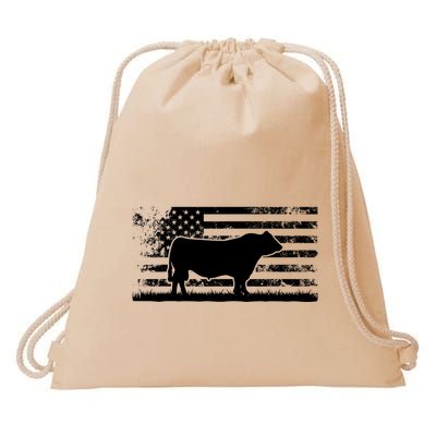USA American Flag America Cow Black Angus Rancher Drawstring Bag