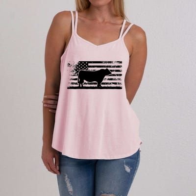 USA American Flag America Cow Black Angus Rancher Women's Strappy Tank