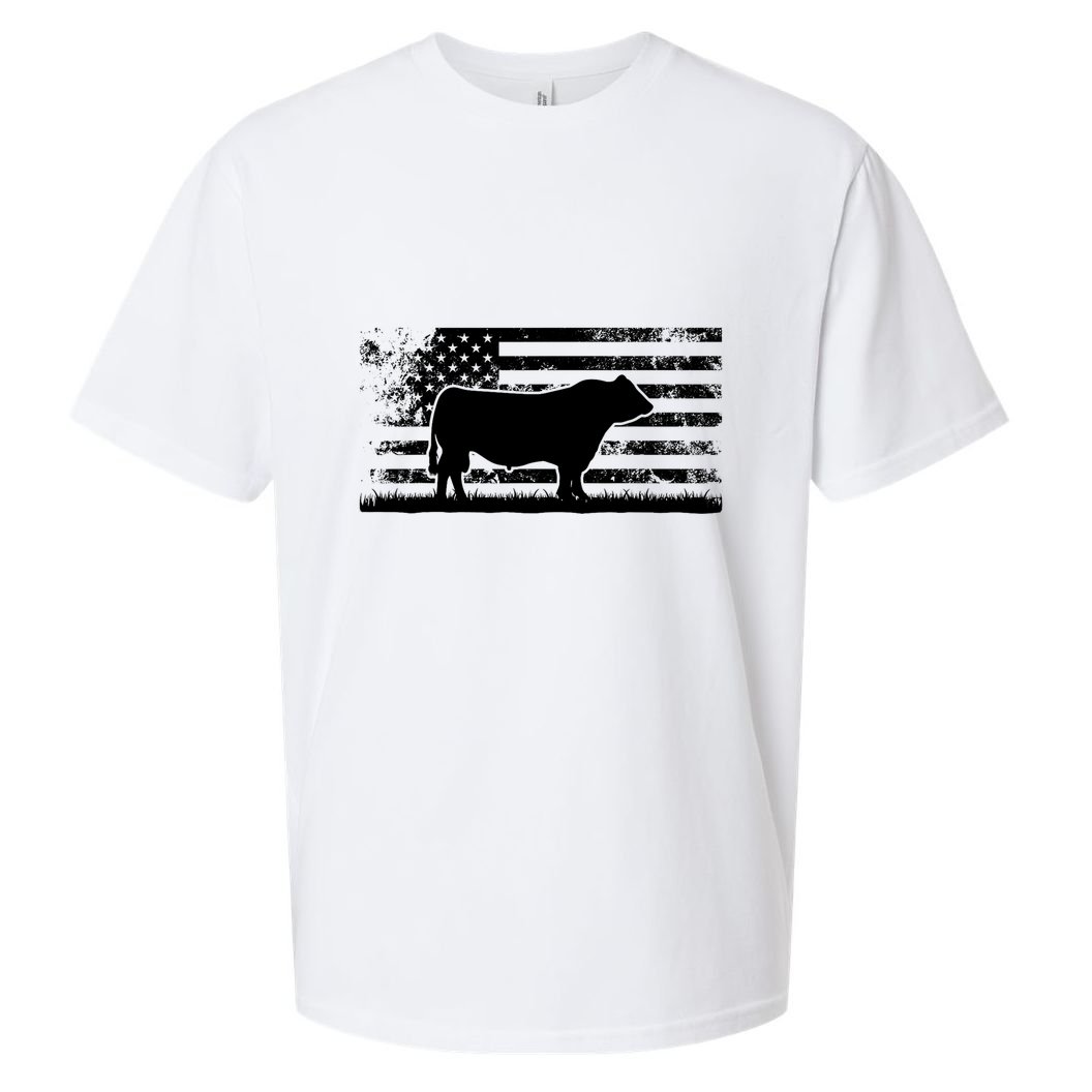 USA American Flag America Cow Black Angus Rancher Sueded Cloud Jersey T-Shirt