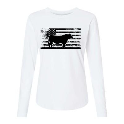 USA American Flag America Cow Black Angus Rancher Womens Cotton Relaxed Long Sleeve T-Shirt