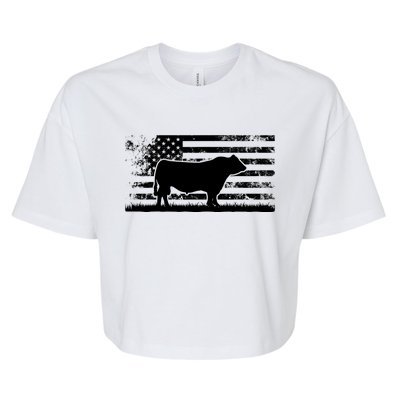 USA American Flag America Cow Black Angus Rancher Bella+Canvas Jersey Crop Tee