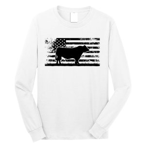 USA American Flag America Cow Black Angus Rancher Long Sleeve Shirt