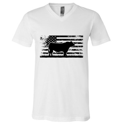 USA American Flag America Cow Black Angus Rancher V-Neck T-Shirt