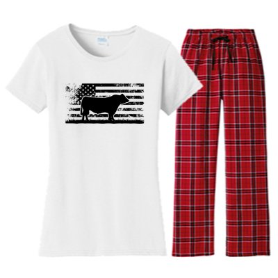 USA American Flag America Cow Black Angus Rancher Women's Flannel Pajama Set