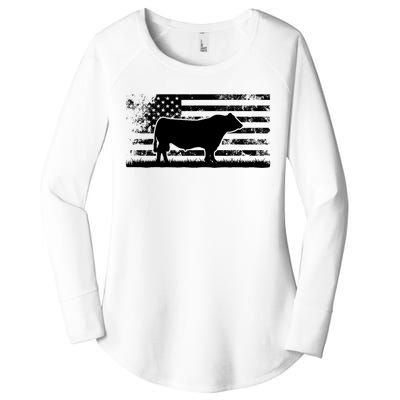 USA American Flag America Cow Black Angus Rancher Women's Perfect Tri Tunic Long Sleeve Shirt